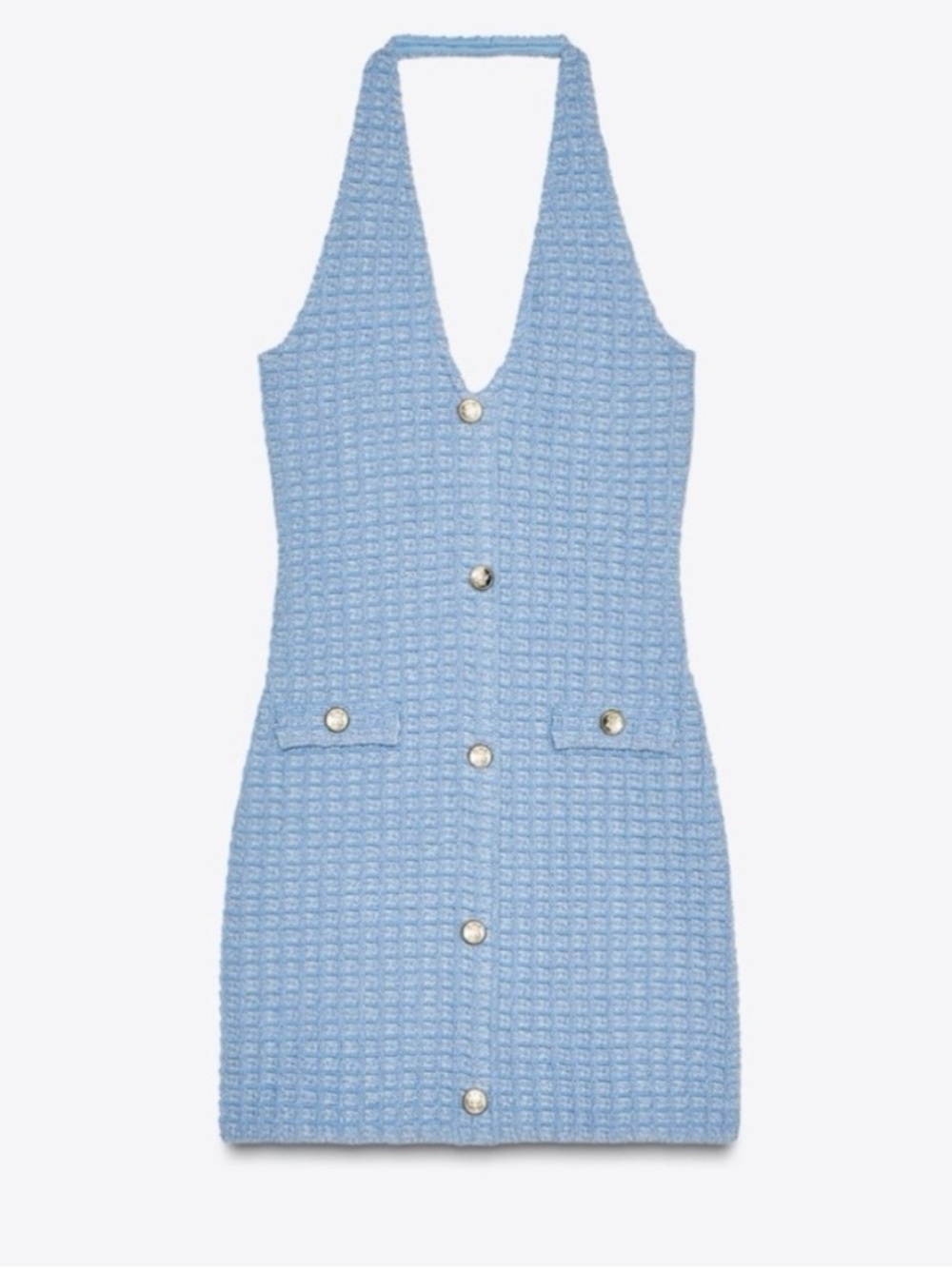 NWT Zara Light Blue Halter Tweed Mini Dress